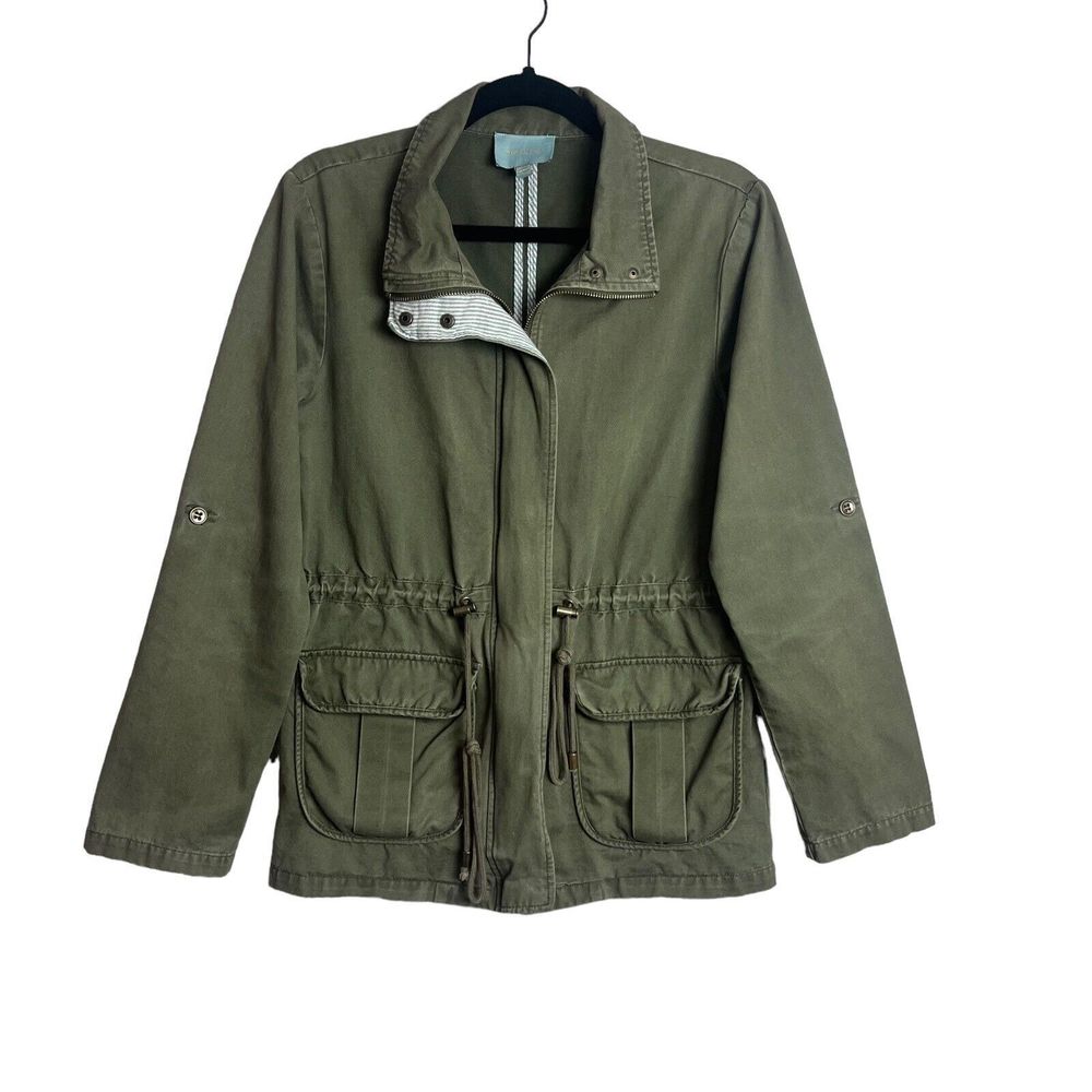 Anthropologie SKIES ARE BLUE Snap-up Green Utility Jacket Synch Waist Sz XS